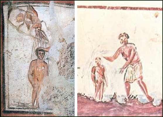 Baptism scenes from the Roman catacombs